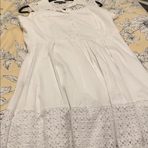 White fit and flair dress with box pleats 14